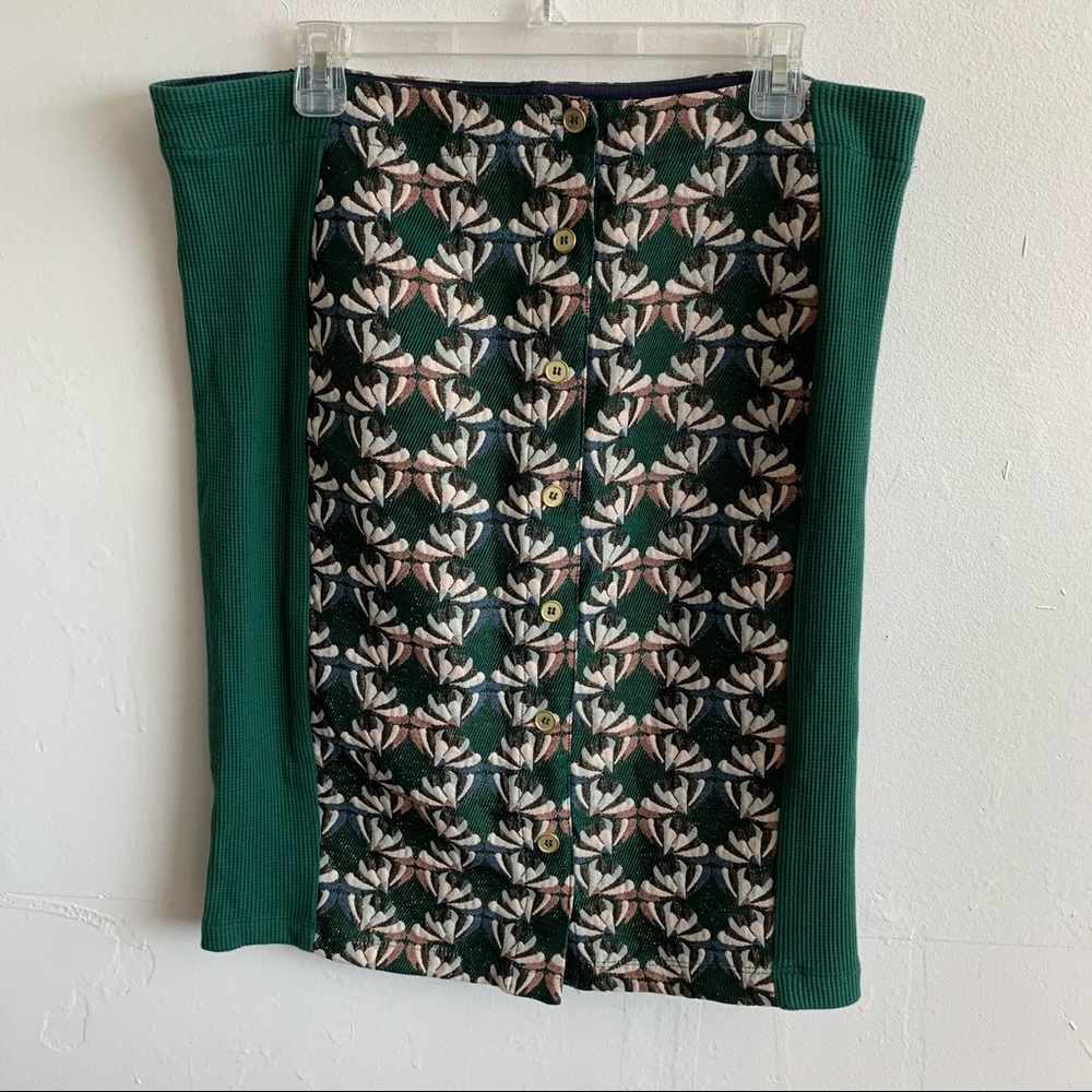 Anthropologie Green Floral Pencil Skirt - Picture 3 of 6